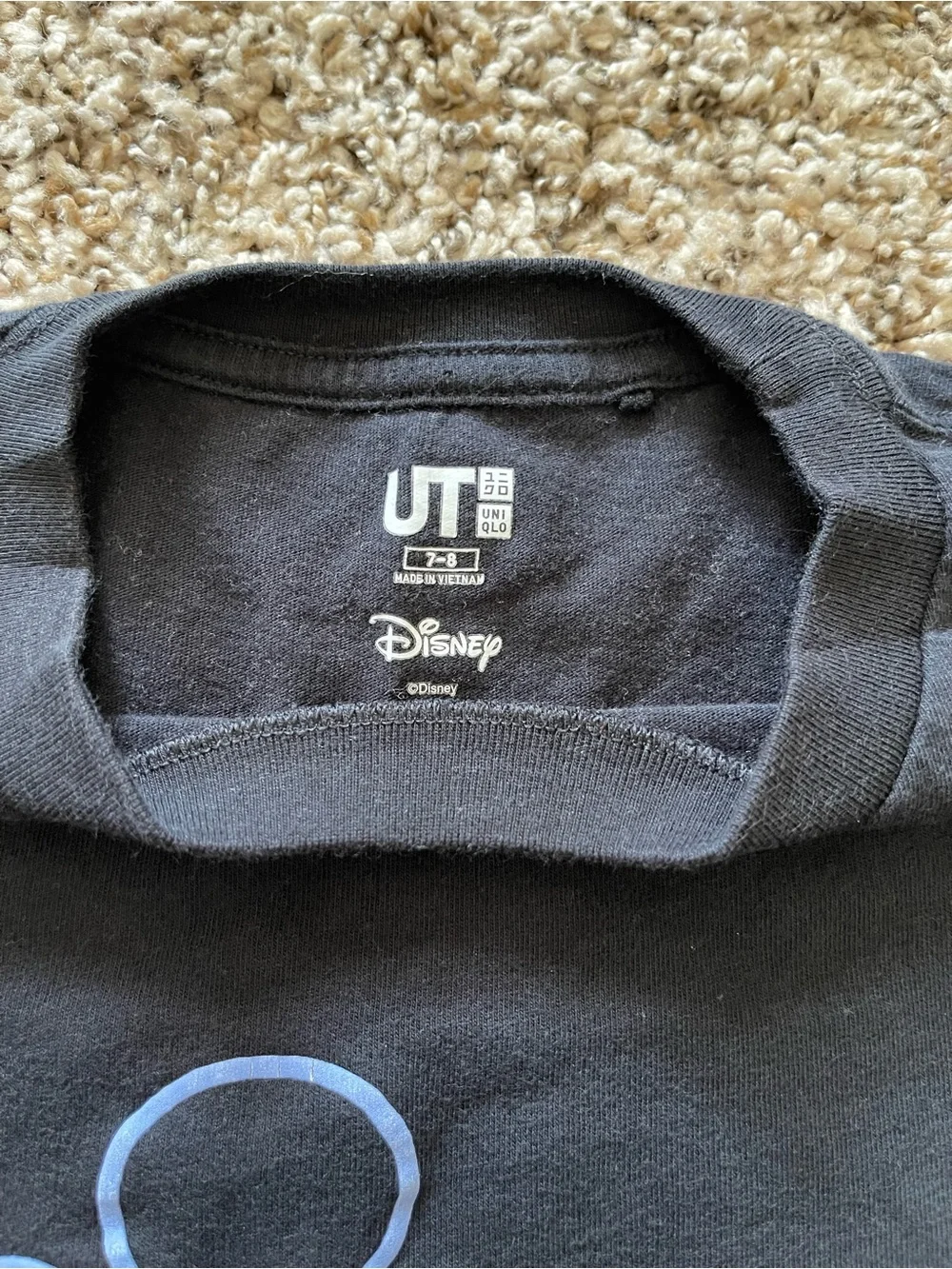 UNIQLO UT Disney Mickey Mouse T Shirt Youth Size 7-8 Kids Black Graphic Neon Tee